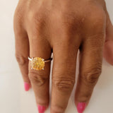 Champagne Cubic Zirconia Ring: Sterling Silver Flower Cut Birthstone