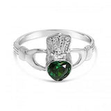Emerald Crystal Claddagh Ring: Sterling Silver Promise Ring