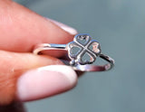 Sterling Silver Four Leaf Clover Ring: Minimalist St Patricks Day Gift