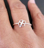 Sterling Silver Four Leaf Clover Ring: Minimalist St Patricks Day Gift