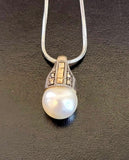 Gray Pearl Pendant Necklace: Marcasite Sterling Silver
