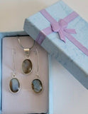 Handmade Sterling Silver Labradorite Jewelry Set: Earrings & Necklace