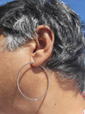 Large Silver Hoop earrings, Round diamond cut style, Christmas Day Gift for her