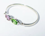 Handmade Sterling Silver Bangle: Pink & Green Topaz Gemstone Bracelet