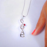 Sterling Silver DNA Helix Necklace: Red Crystal Science Jewelry
