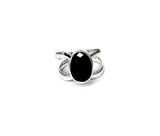 Black Onyx Sterling Silver Ring: Oval Faceted Gemstone, Size 9.5