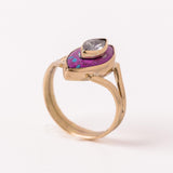 14kt Gold Marquise Ring: Moissanite, Purple Turquoise, Size 9