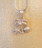Sterling Silver Palm Tree Starfish Pendant: Ocean Jewelry Gift