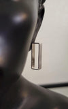 Matte Silver Rectangular Hoop Earrings: Modern Geometric Post Earrings