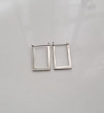 Geometric Silver Hoop Earrings: Modern Rectangular Design