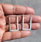 Geometric Silver Hoop Earrings: Modern Rectangular Design