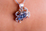 Handmade Silver Crab Pendant: Nautical Blue Crab Necklace