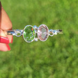 Handmade Sterling Silver Topaz Bangle Bracelet: Pink & Green Gem Necklace