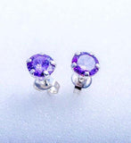 Amethyst Crystal Stud Earrings: Sterling Silver, February Birthstone