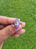 14kt Gold Marquise Ring: Moissanite, Purple Turquoise, Size 9