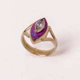 14kt Gold Marquise Ring: Moissanite, Purple Turquoise, Size 9