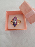 14kt Gold Marquise Ring: Moissanite, Purple Turquoise, Size 9