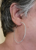Large Silver Hoop earrings, Round diamond cut style, Christmas Day Gift for her