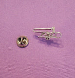 Sterling Silver Trombone Pin: Handmade Jazz Musician Lapel Pin