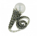 Handmade Pearl Ring: Marcasite Sterling Silver Statement Jewelry