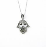 Sterling Silver Hamsa Hand Pendant: Tree of Life, Marcasite, Judaica