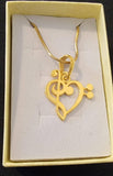 Gold Music Heart Pendant: Treble and Bass Clef, Handmade Jewelry Gift