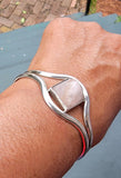 Rose Quartz Pyramid Silver Cuff Bracelet: Egyptian Style Jewelry