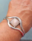 Rose Quartz Pyramid Silver Cuff Bracelet: Egyptian Style Jewelry
