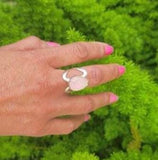 Handmade Pear Rose Quartz Ring: Sterling Silver Boho Jewelry