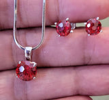 Red stud earrings and pendant necklace, sterling silver, January birthstone jewelry, birthday gift