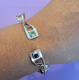 DNA Helix Cuff Bracelet: Sterling Silver, Purple & Green Gems
