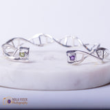 DNA Helix Cuff Bracelet: Sterling Silver, Purple & Green Gems