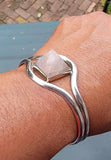 Rose Quartz Pyramid Silver Cuff Bracelet: Egyptian Style Jewelry