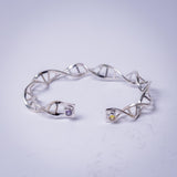 DNA Helix Gemstone Cuff Bracelet: Sterling Silver Genetic Code, Purple & Gold