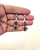 Sterling Silver Ruby and Topaz Drop Earrings: Handmade Gemstone Jewelry