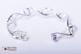 DNA Helix Cuff Bracelet: Sterling Silver, Purple & Green Gems