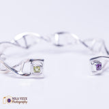 DNA Helix Cuff Bracelet: Sterling Silver, Purple & Green Gems