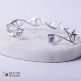DNA Helix Cuff Bracelet: Sterling Silver, Purple & Green Gems