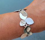 Sterling Silver Leaf Link Bracelet, Hammered Reversible Design
