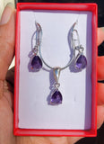 Purple Amethyst Teardrop earring and pendant jewelry set: handmade Sterling Silver February Birthstone, gift for her