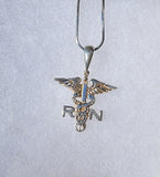 Registered Nurse Pendant: Silver Caduceus RN Medical Jewelry, gift for nurse