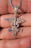 Registered Nurse Pendant: Silver Caduceus RN Medical Jewelry, gift for nurse