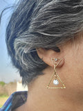 Gold Tone Cone Crystal Dangle Earrings
