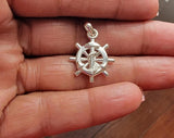 Silver Helm necklace, Nautical gift, sterling silver pirate ship steering wheel with anchor pendant