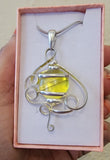 Handmade Silver Wire Wrapped Pendant Necklace, Yellow Glass Orb
