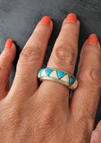 Statement Turquoise and recycled piano keys ring unique, sterling  silver ring, handmade jewelry