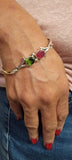 Handmade Sterling Silver Bangle: Ruby and Green Topaz Bracelet