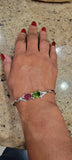 Handmade Sterling Silver Bangle: Ruby and Green Topaz Bracelet