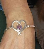 Silver Heart bracelet, Amethyst Adinkra bangle, Ancestor Love Valentines Day gift for her