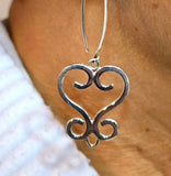 Handmade Sterling Silver Sankofa Heart Dangle Earrings
